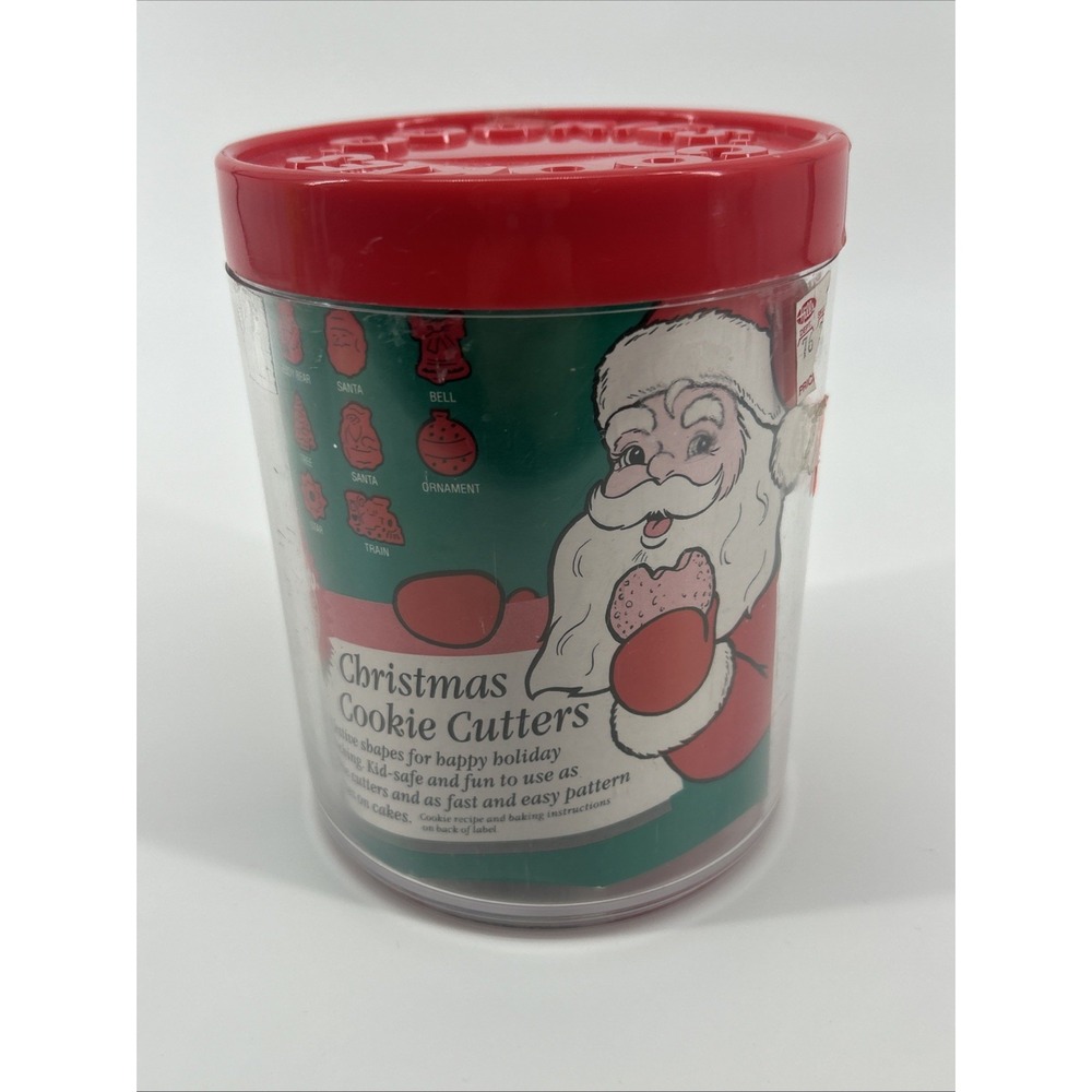 Vintage 1989 Wilton 10 Christmas Cookie Cutters In Original Plastic Bin